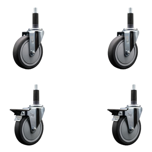 Service Caster 5'' Thermoplastic Rubber Wheel Swivel 1'' Expanding Stem Caster Set 2 Brakes, 4PK SCC-EX20S514-TPRB-2-PLB-2-1 - main